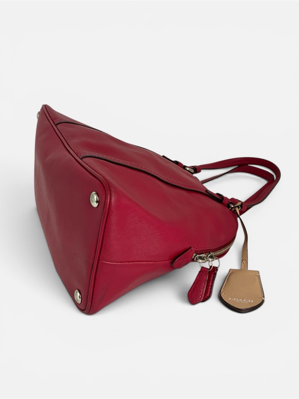 Coach Fuchsia Pink Saffiano Leather Dome Satchel Shoulder Crossbody Bag - Picture 7 of 9